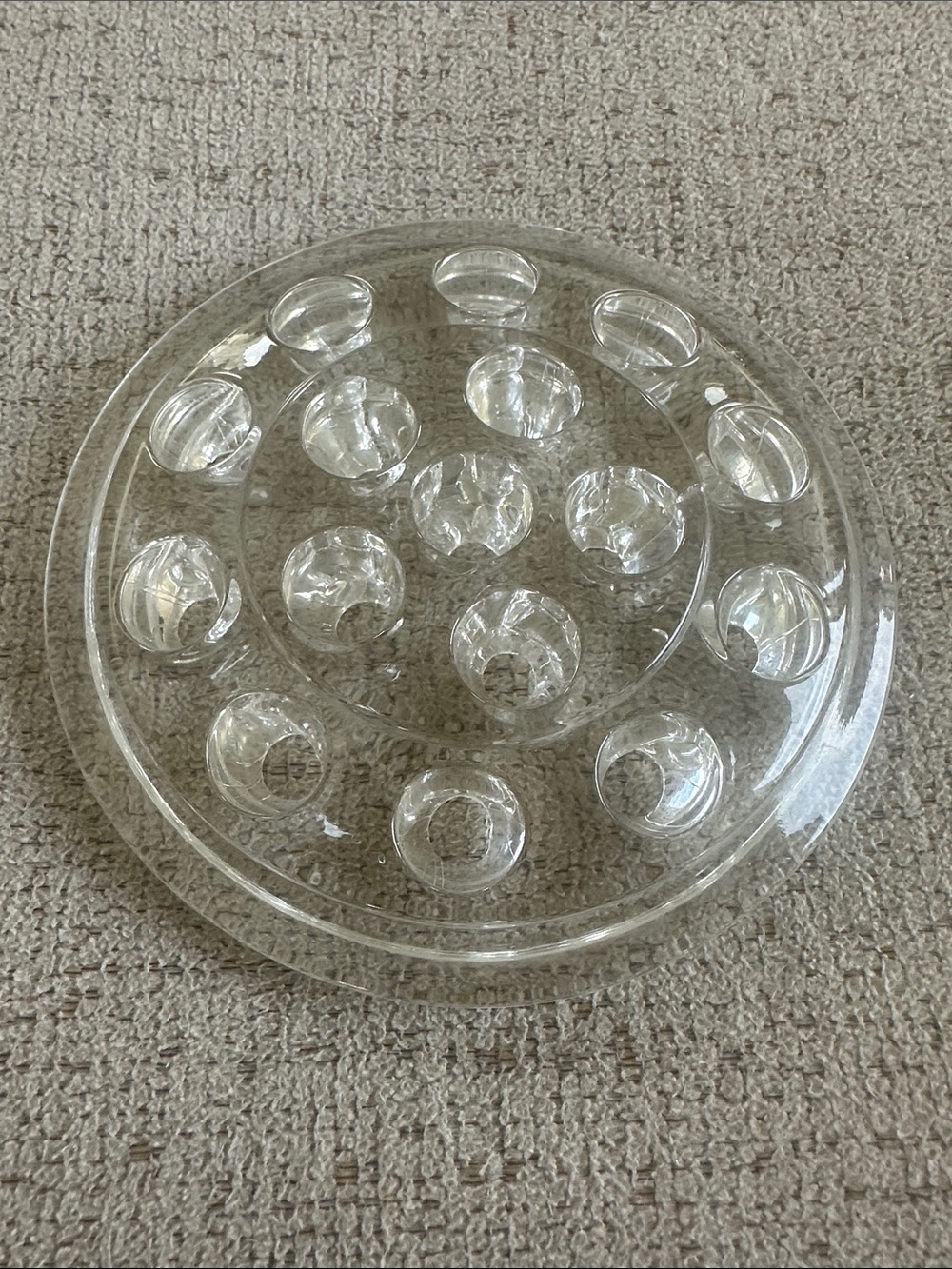 Vintage 5” Clear Glass Flower Frog - 16 Hole Floral Arrangement Stem Holder